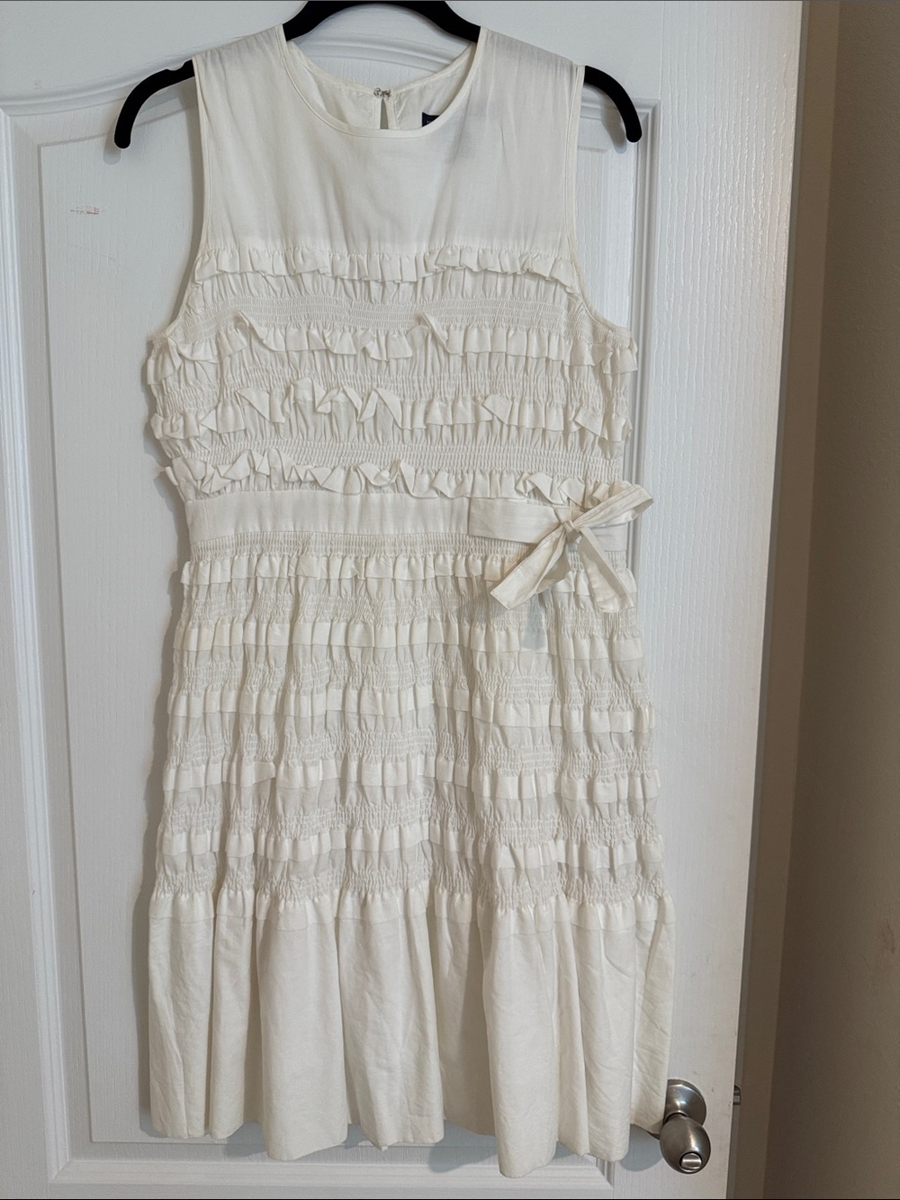 French Connection Cream Ruffle Tie-Waist Sleeveless Dress